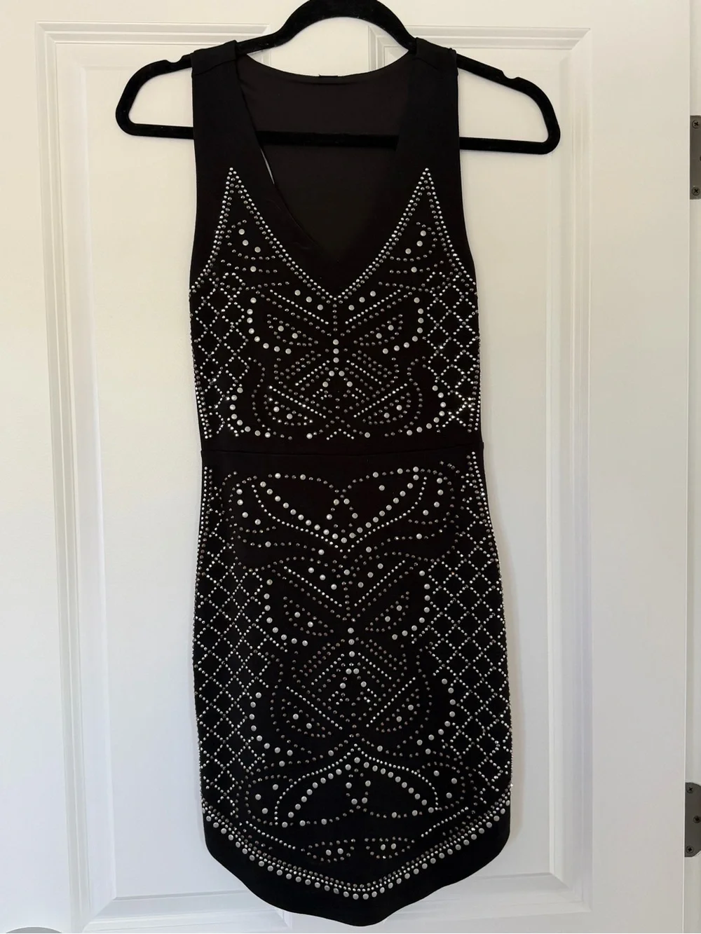 Windsor Black Studded V-Neck Dress with Silver Accents